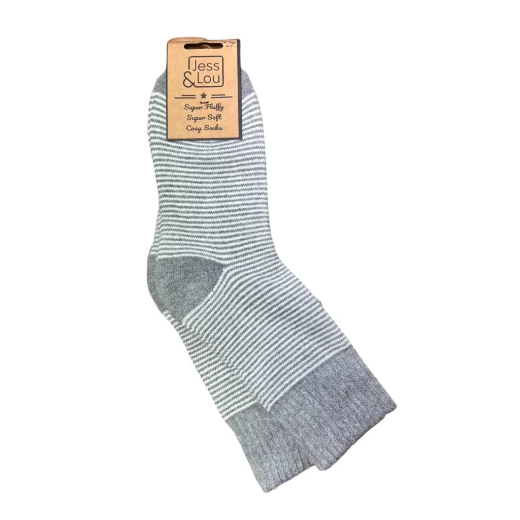 Grey Thin Striped Cosy Socks