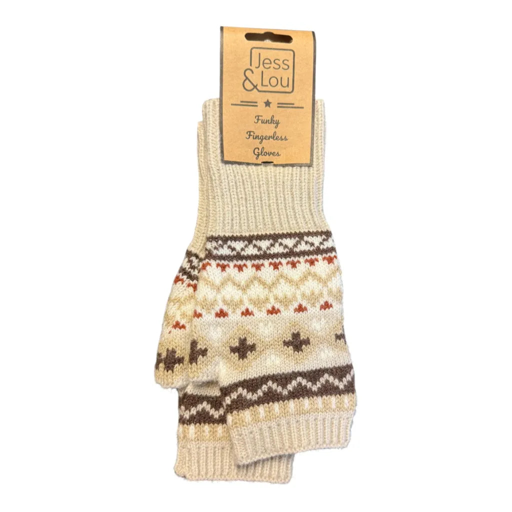 Beige Nordic Fingerless Gloves