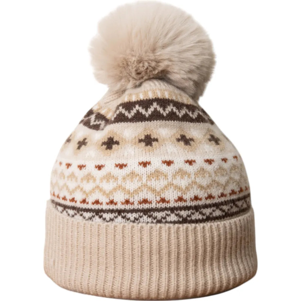 Beige Nordic Bobble Hat