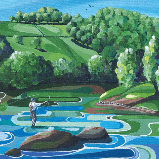 Casting (Fishing) Greetings Card By Faye Baines