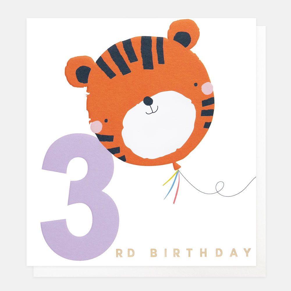 3rd Birthday Tiger Balloon Greetings Card