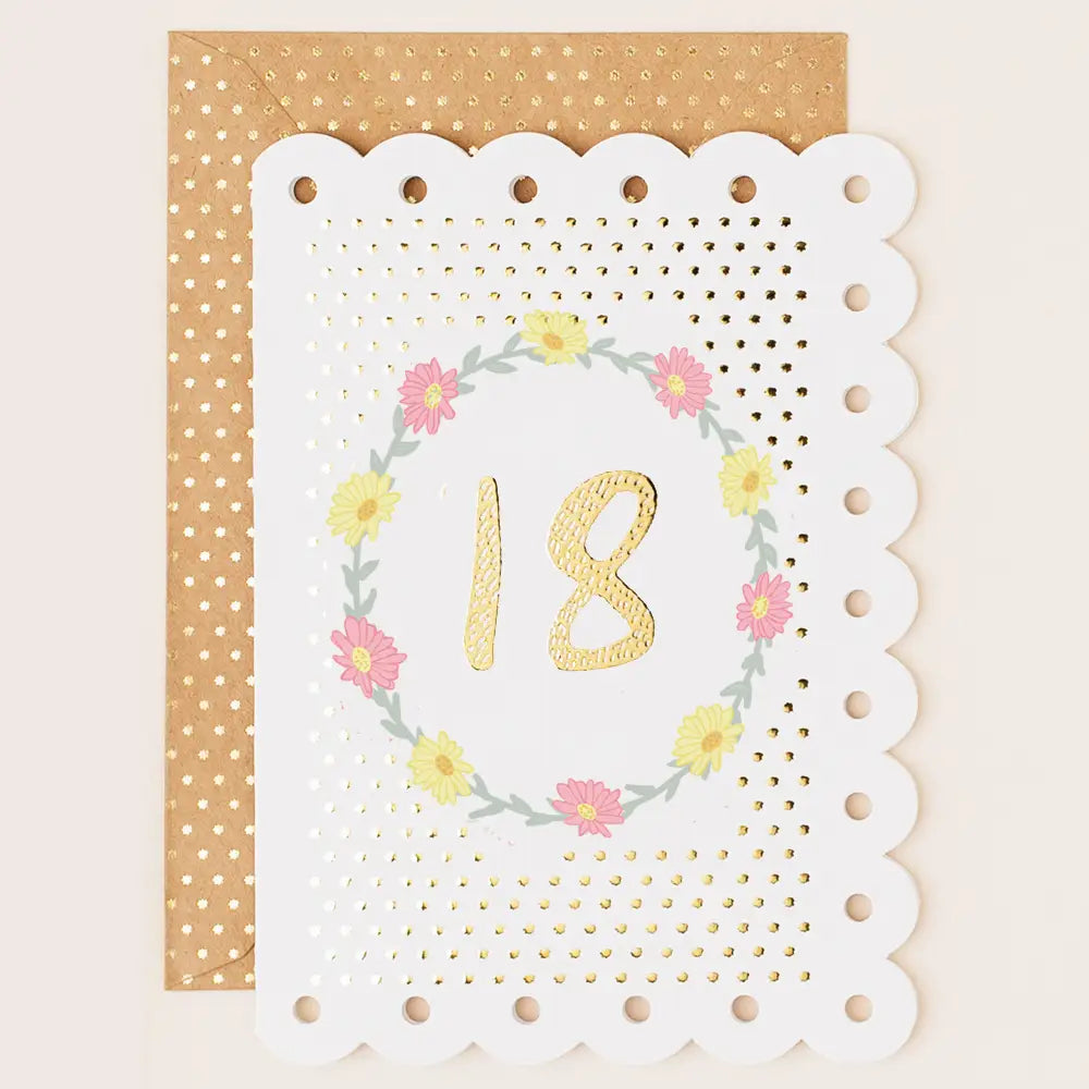 18th Birthday Floral Circle Greetings Card