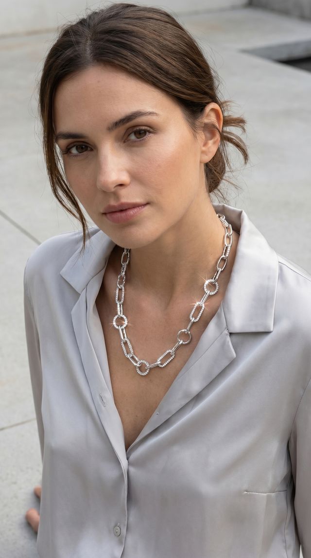 Envy Crystal Link Necklace Silver
