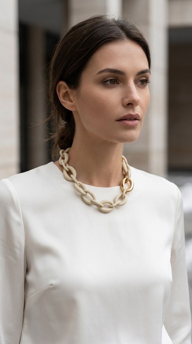 Envy Chunky Link Necklace Cream & Gold