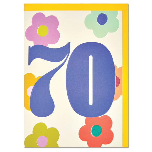 70th Floral Numbers Birthday Card