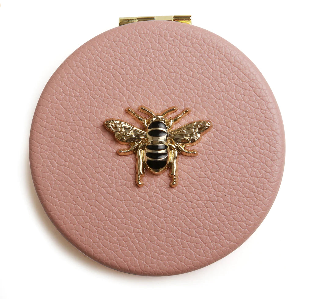 Bee Round Compact Mirror Pink
