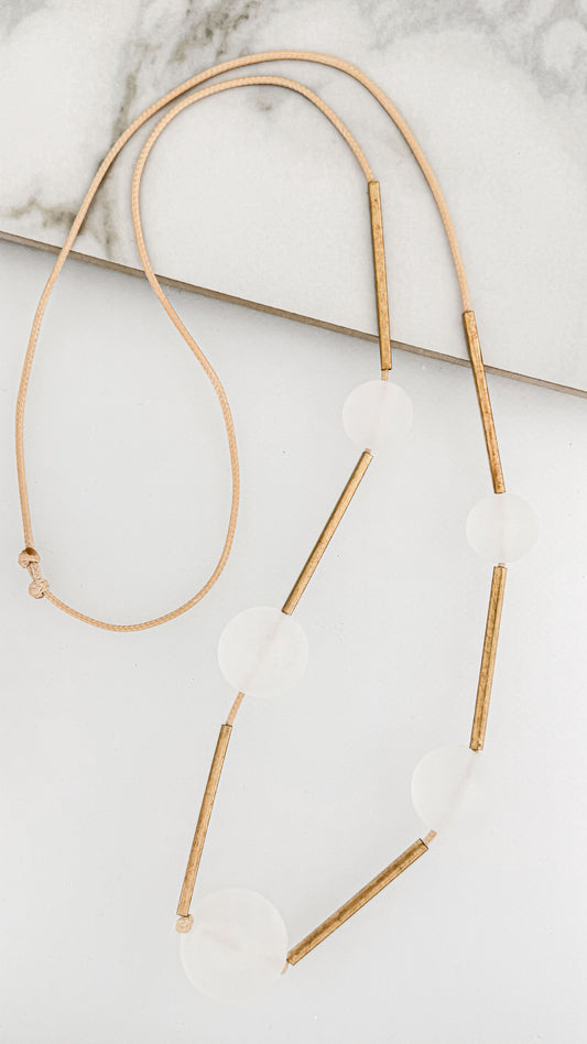 Gold Long Necklace with Frosted Spheres