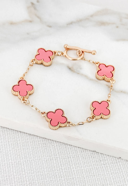 Pink Clover Charm Bracelet with T-Bar Closure