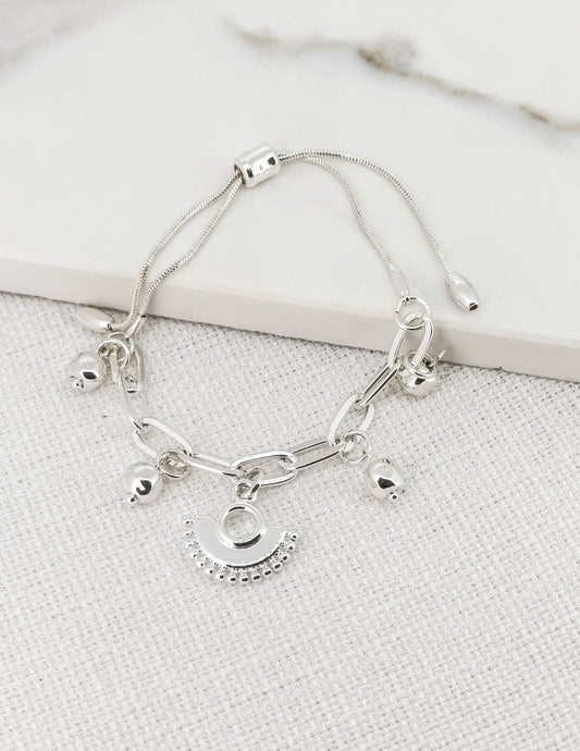 Silver Fan and Bead Adjustable Chain Bracelet