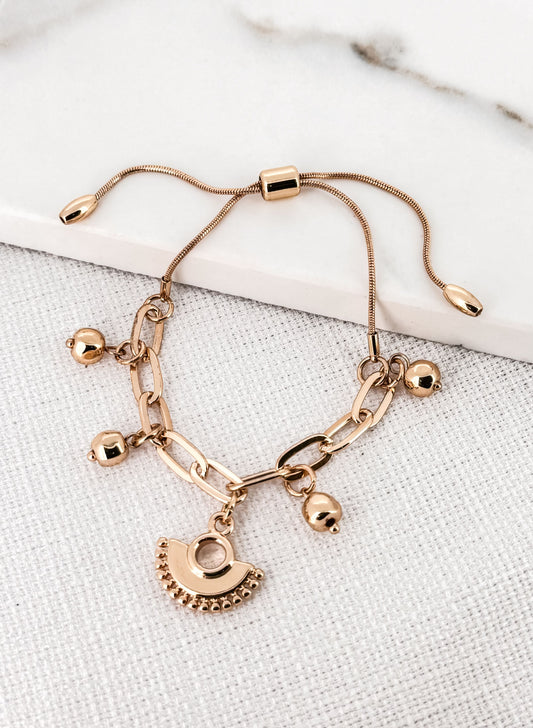 Gold Fan and Bead Adjustable Chain Bracelet