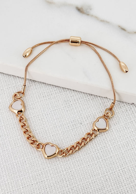 Mini Pearl Heart Gold Adjustable Chain Bracelet