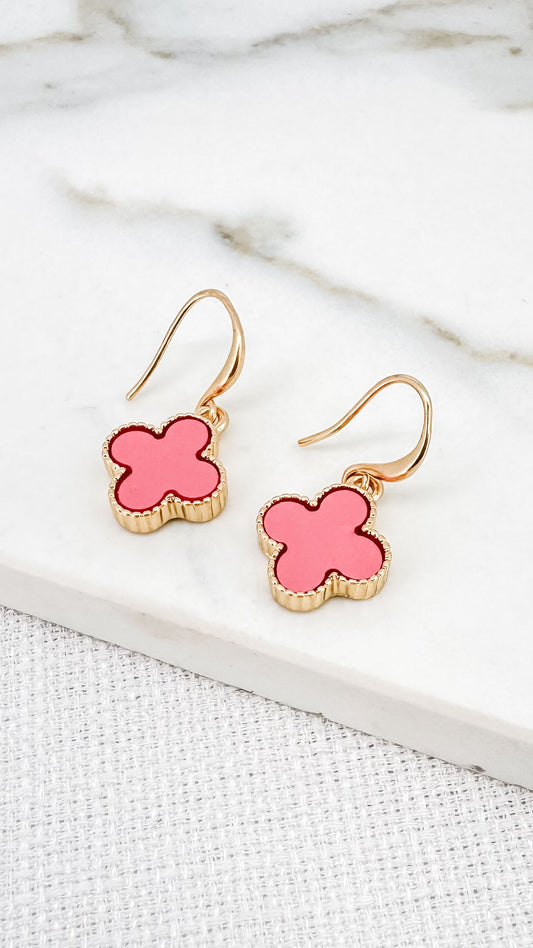 Gold & Pink Clover Earrings