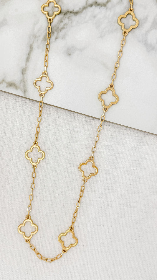 Gold Cut Out Clover Chain Necklace