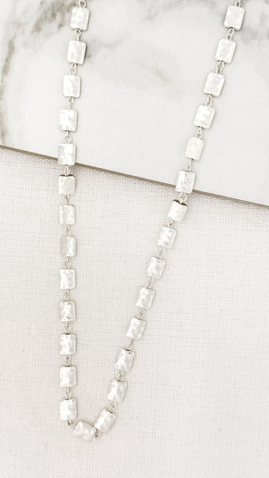 Hammered Silver Squares Long Necklace