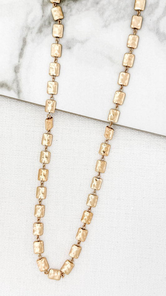 Hammered Gold Squares Long Necklace