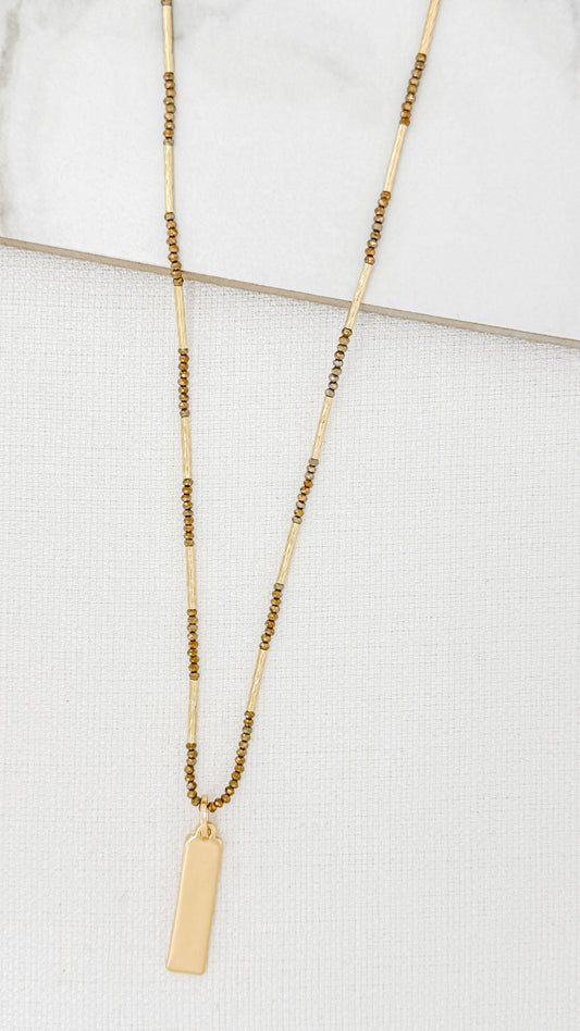 Gold & Brown Beaded Long Pendant Necklace