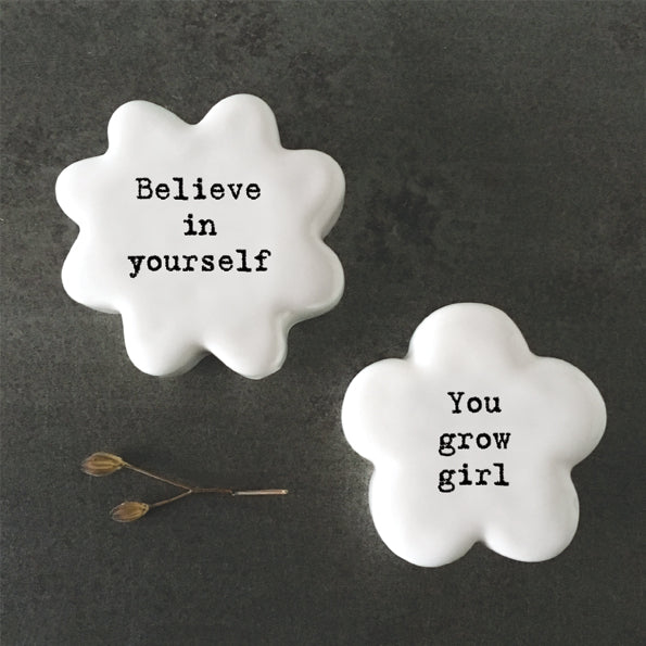 Tiny Porcelain Flower Token Believe In Yourself