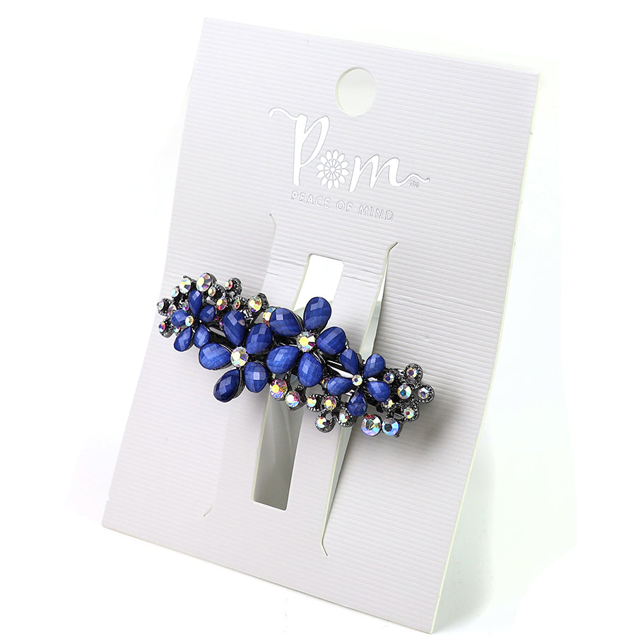 Crystal Embellished Floral Hair Slide Blue