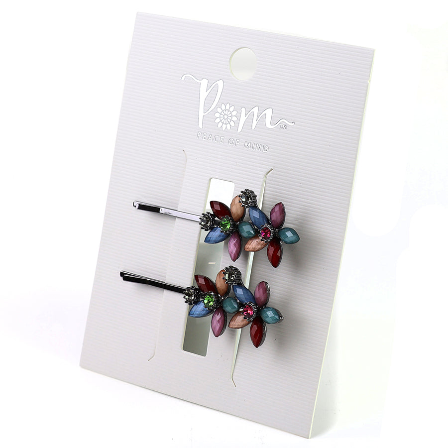 Multi Colour Floral Hair Slides Two Pack