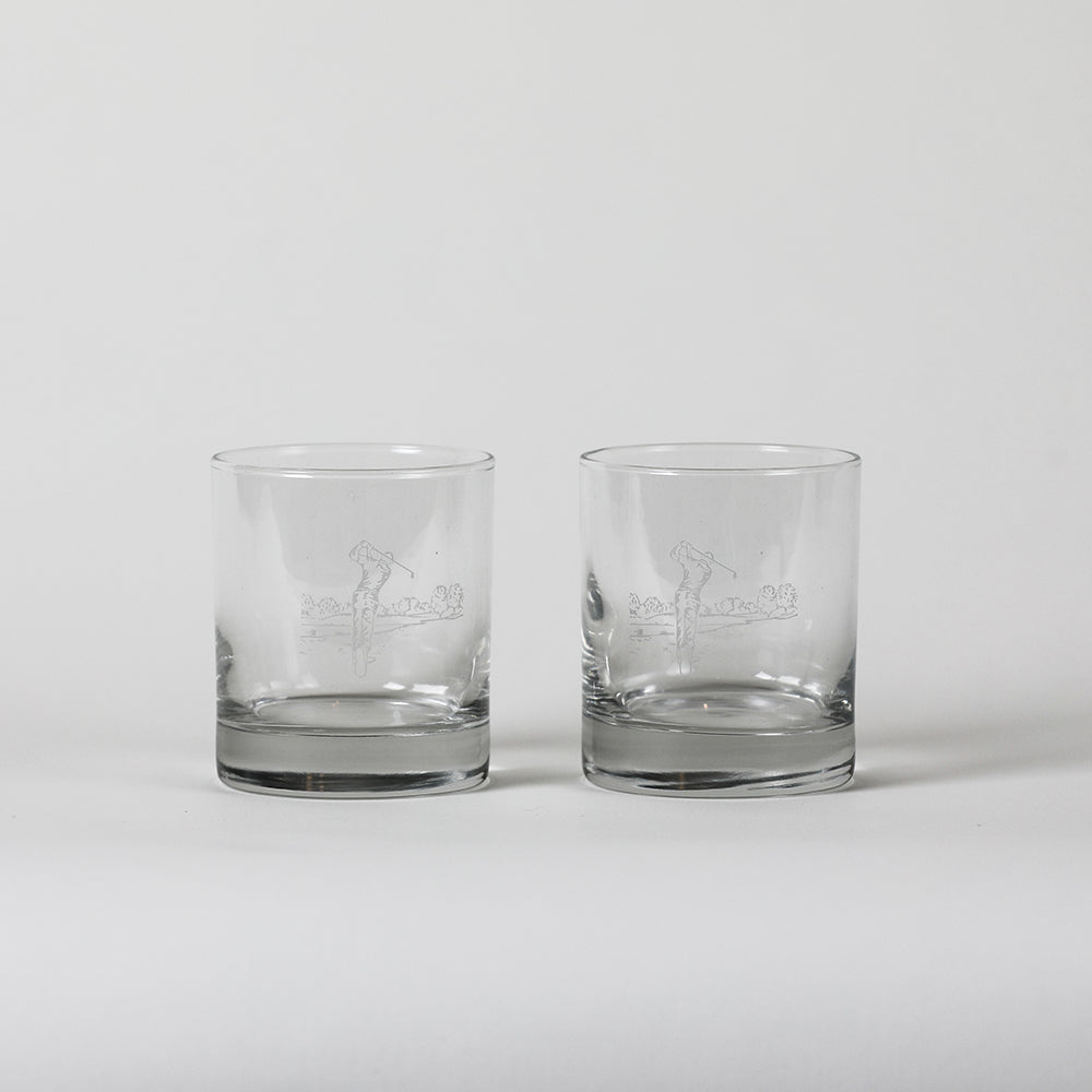 Boxed Pair Of Glass Tumblers Golf Theme