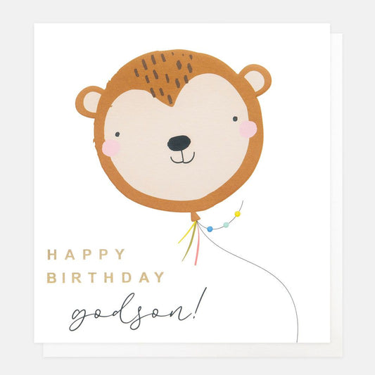 Happy Birthday Godson Monkey Balloon Greetings Card