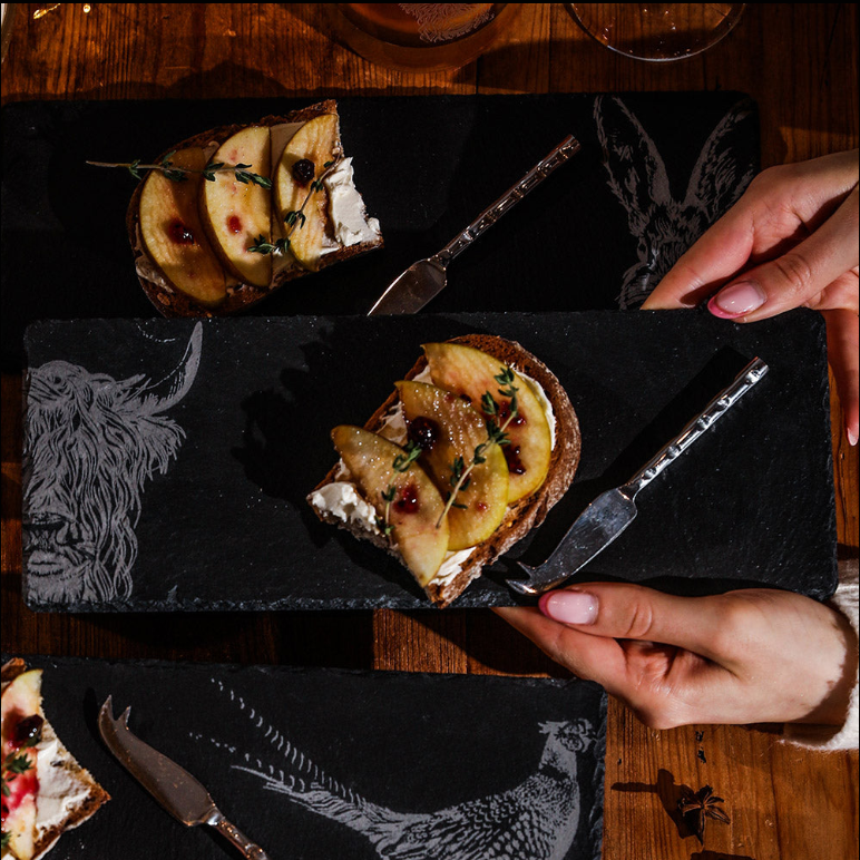Mini Slate Cheese Board & Knife Sets - Highland Cow