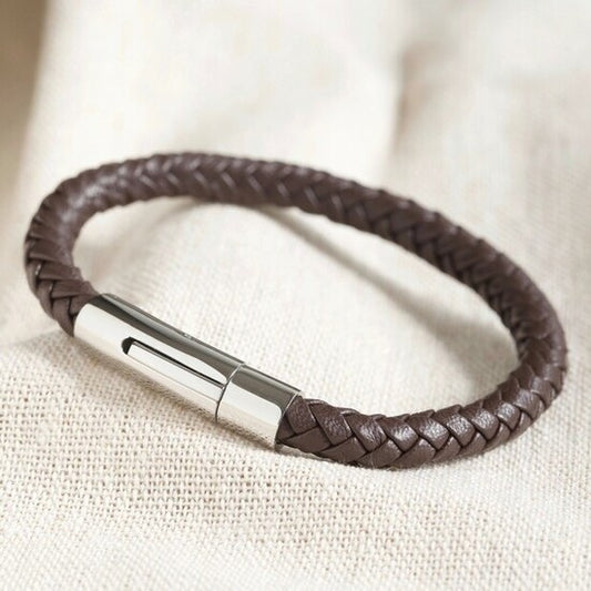 Men’s Polished Leather Bracelet in Brown