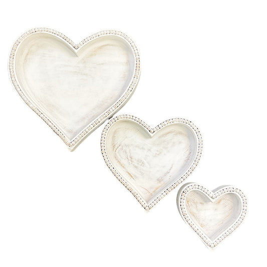 White Beaded Heart Trays