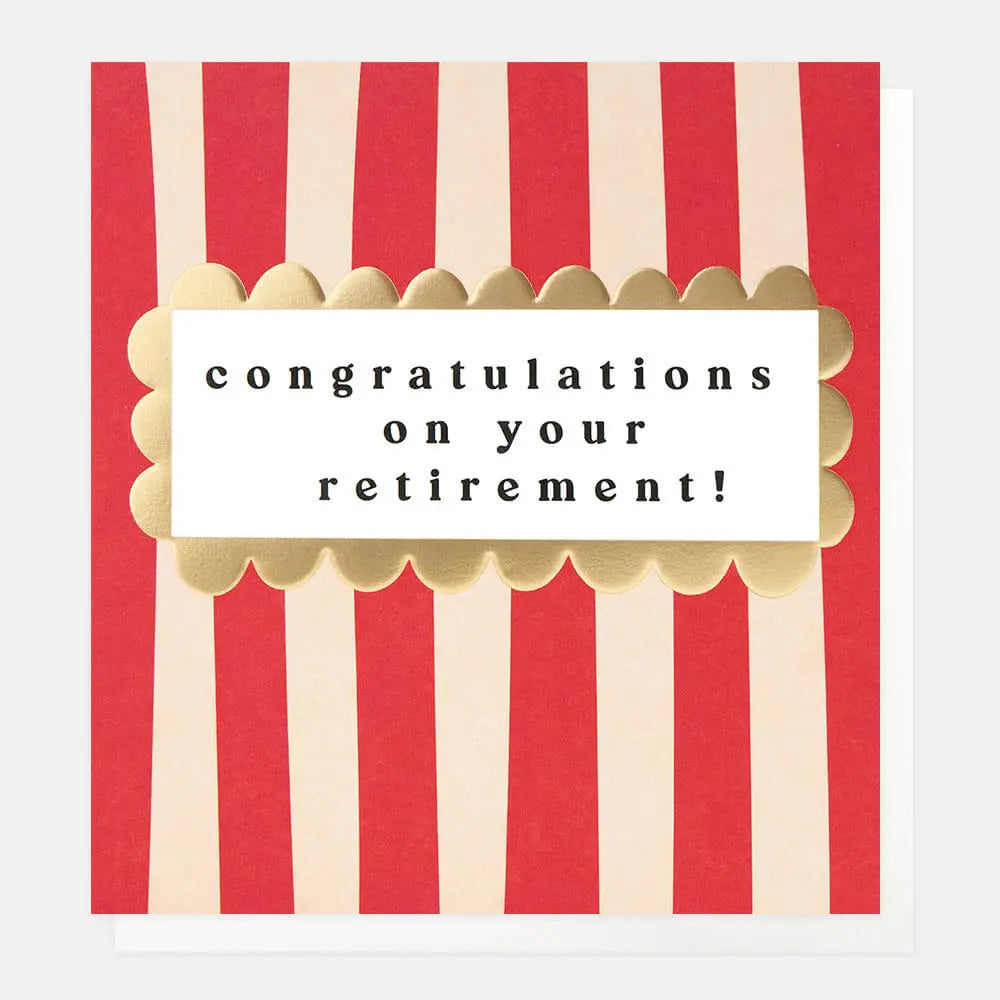 Red & Cream Stripe Retirement Greetings Card