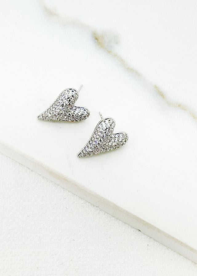Envy Heart Shaped Textured Stud Earrings Silver