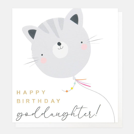 Happy Birthday Goddaughter Cat Balloon Greetings Card