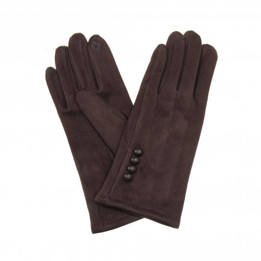 Ladies Faux Suede Button Detail Gloves Chocolate