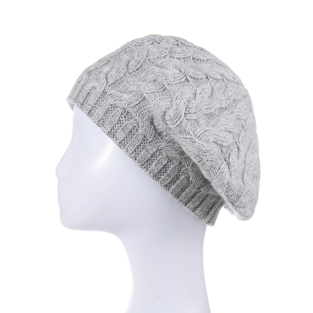 Cable Knit Beret Hat Dove Grey