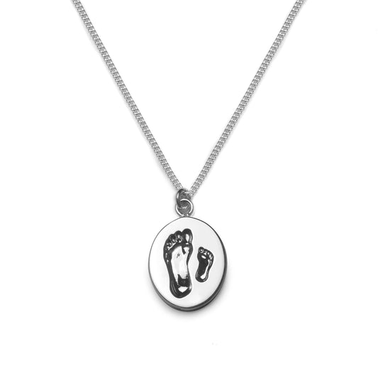 Silver Mother & Child Oval Necklace