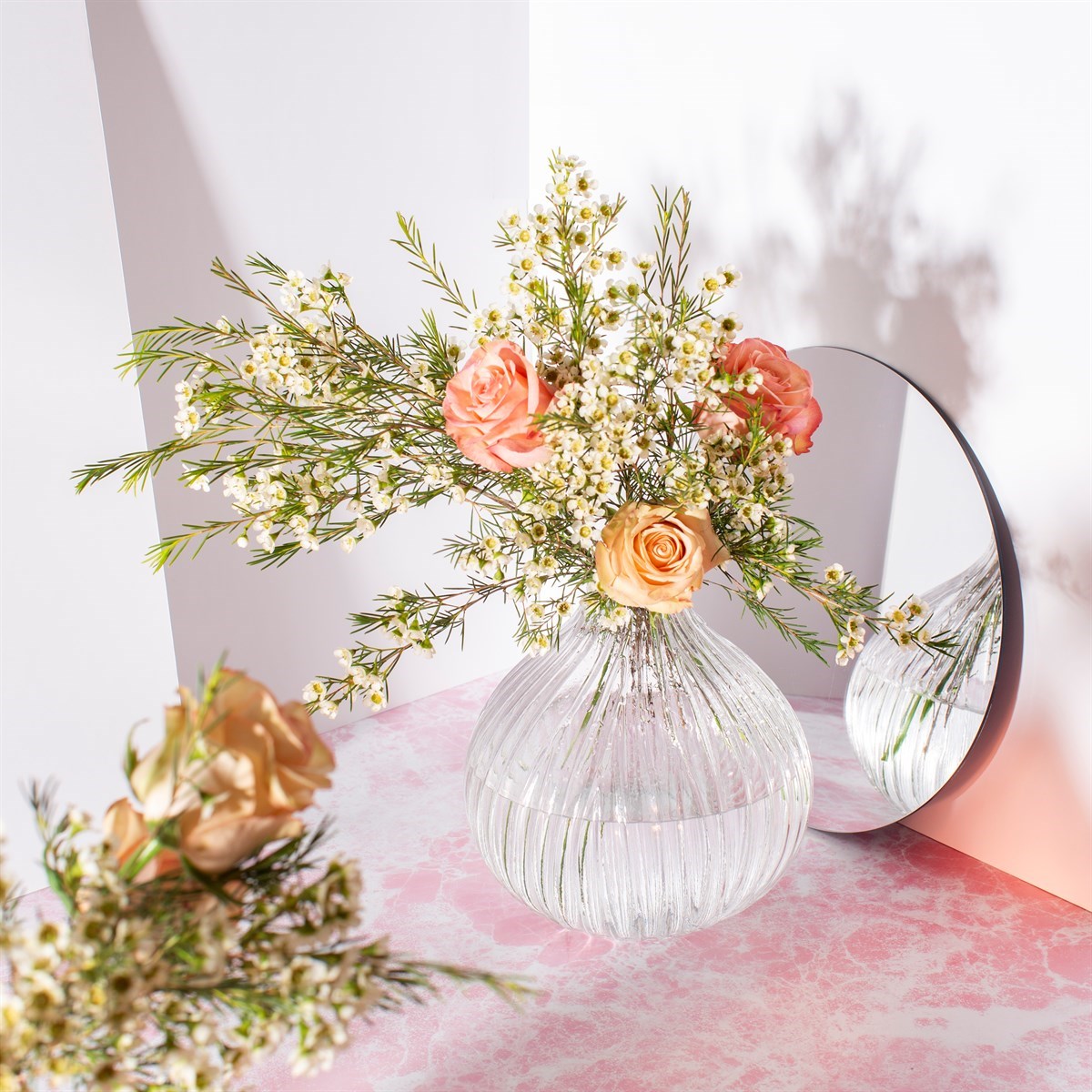 Round Fluted Glass Clear Vase
