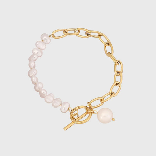 Joy Waterproof T-Bar Pearl Gold Plated Bracelet