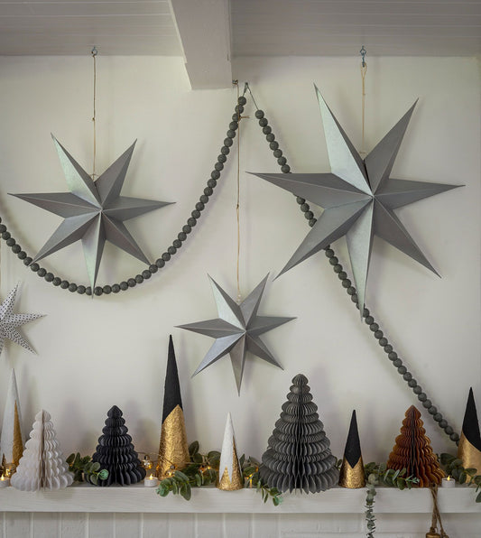 Set Of 3 Silver Paper Star Decorations
