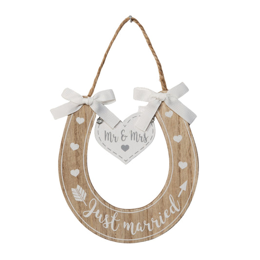 Love Story Just Married Wooden Horseshoe