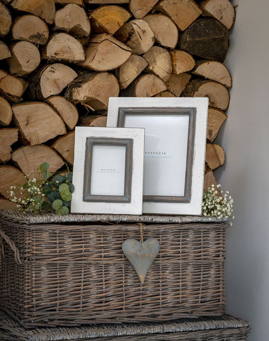 White Wooden Frame With Grey Inlay