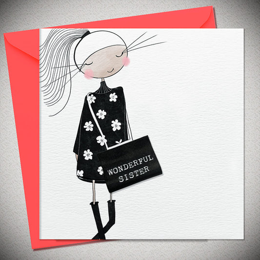 Wonderful Sister Greetings Card with Woven Label