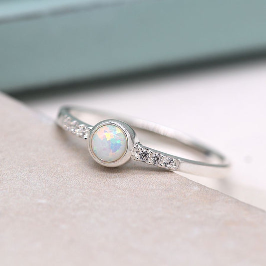 Silver Ring with Opal & Crystal Setting