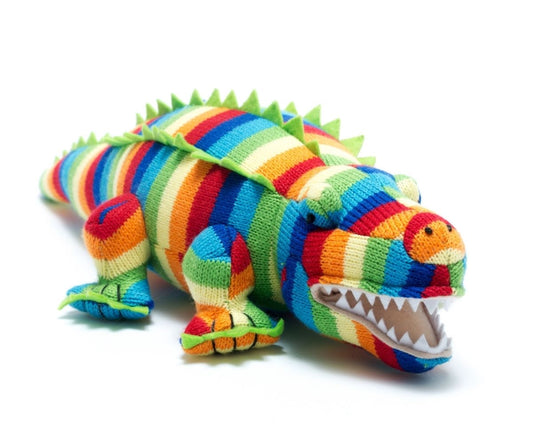 Knitted Bold Stripe Crocodile Soft Toy