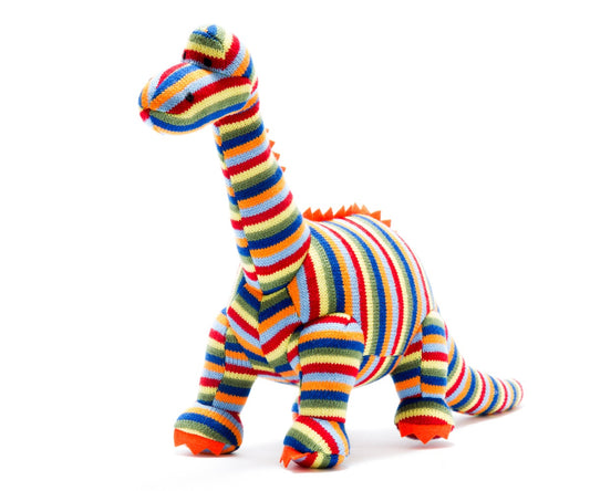Knitted Rainbow Stripe Diplodocus Dinosaur