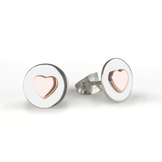 Love Circle Silver & Rose Gold Stud Earrings