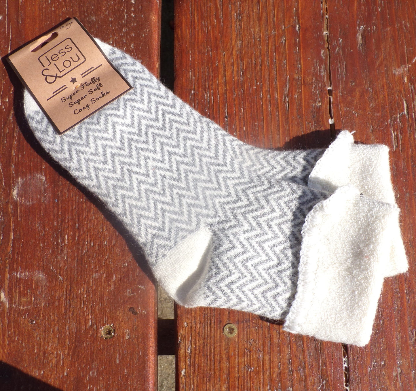 Cosy Cuff Happy Herringbone Socks Grey