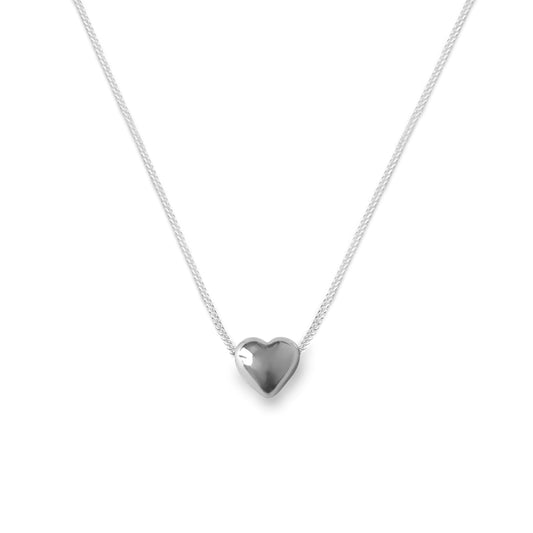 Puffed Heart Necklace Silver