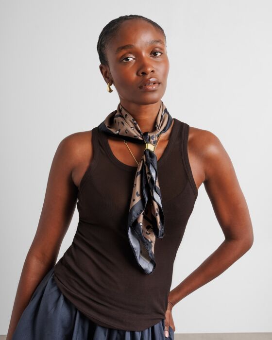 Katie Loxton Leopard Satin Multiway Scarf in Mocha & Black