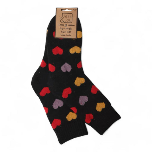 Hearts Ribbed Socks in Black