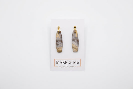 Brown Marble Leather Paddle Drop Earrings