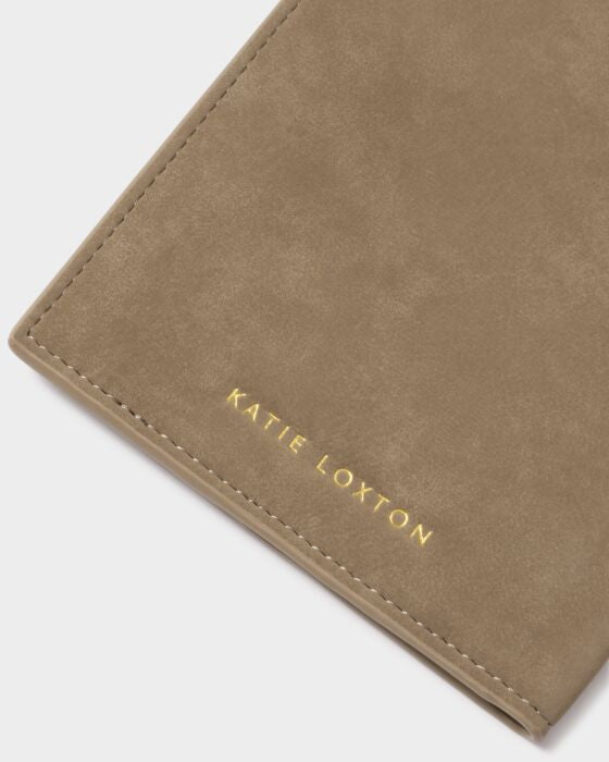 Katie Loxton Suedette Travel Wallet ‘Adventure Awaits’ in Taupe